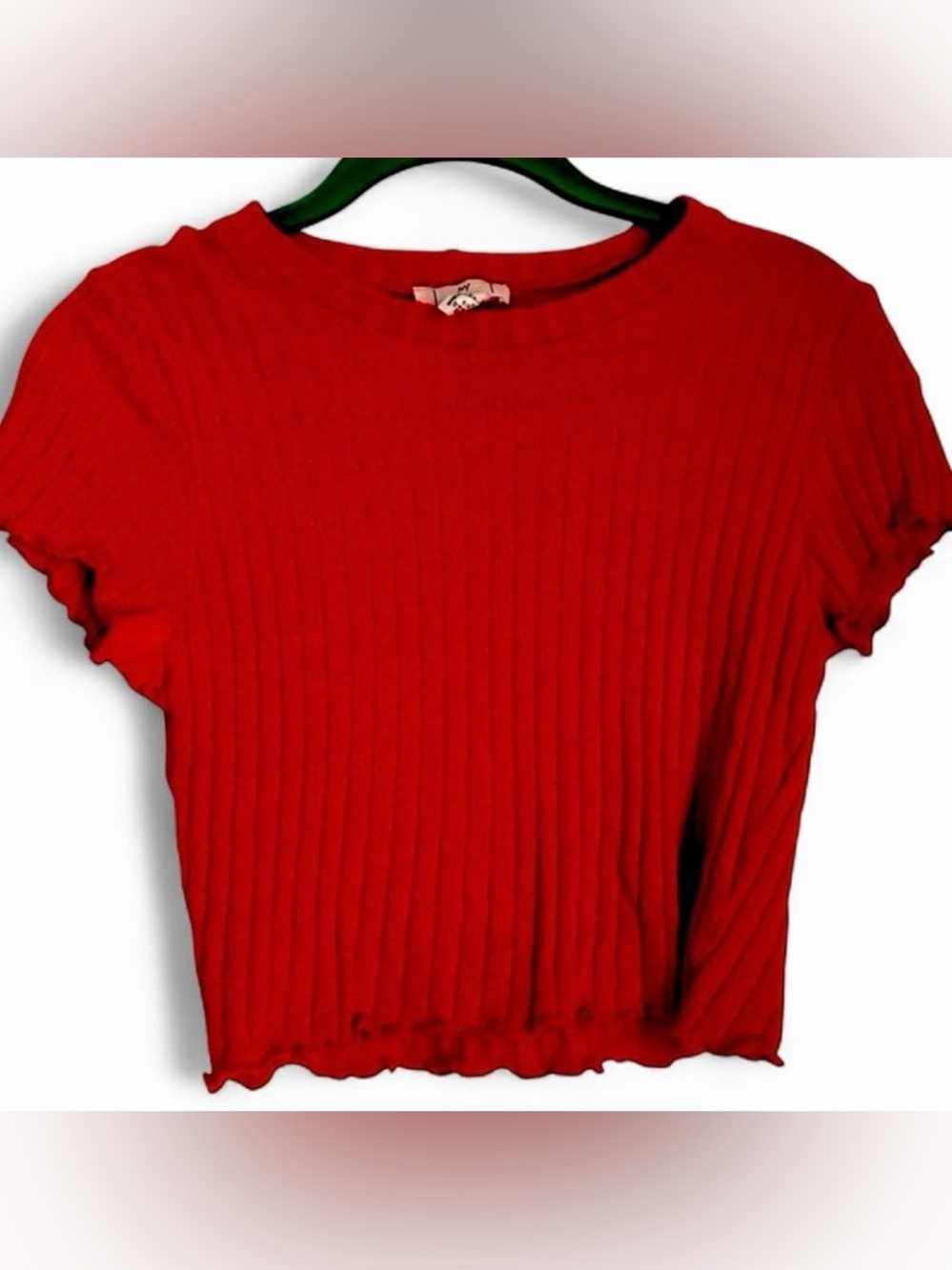 Ivy and Main Women’s Ribbed Knit Cropped Short Sleeve Fitted Top Large
